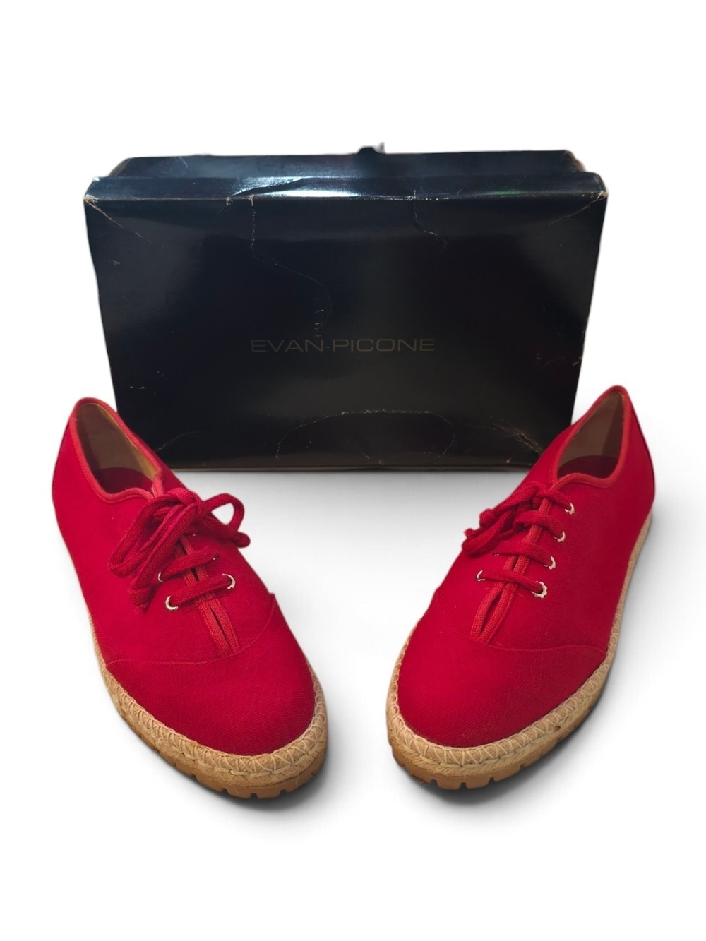 Evan Picone Bright Red Canvas Lace-Up Espadrille Sneakers